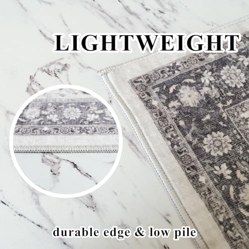 Hallway 4x8 Washable Runner Rug: Oriental Stain Resistant Entryway Kitchen Rug Farmhouse Soft Carpet for Bathroom Bedroom Thin Laundry Room Floor Mat with Non Slip Backing for Pets Family(4x8,Grey)