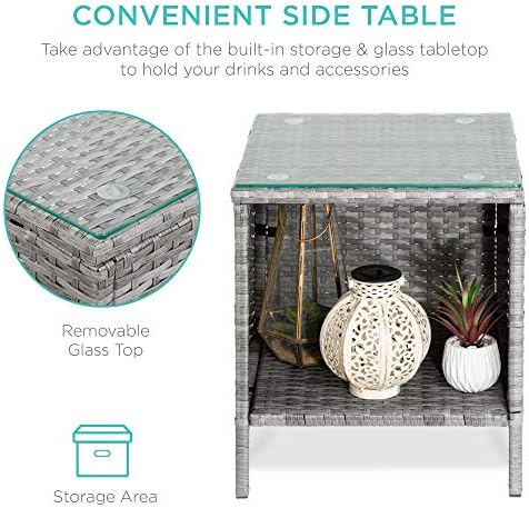 Best Choice Products 3-Piece Outdoor Wicker Conversation Bistro Set, Space Saving Patio Furniture for Garden w/Side Table - Gray/Navy