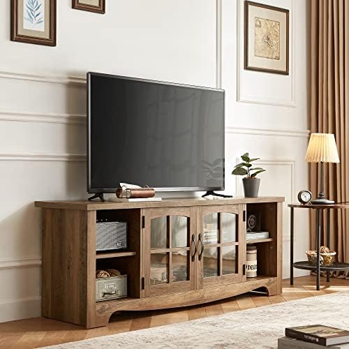 LINSY HOME Living Room Table Sets 4 Piece with TV Stand, Farmhouse TV Stand for 65 Inch TV, Coffee Table with Drawers, Two End Table with Charging Station, Brown