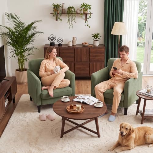 Kromax Accent Chair for Living Room Set of 2, Comfy Reading Armchair, Green