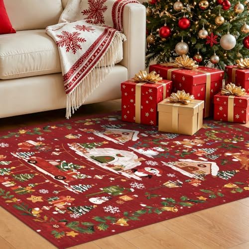 2x3 Christmas Cute Area Rug : Non-Slip Washable Winter Holiday Indoor Doormat Soft Low Pile Decorative Floor Mat for Kitchen Bathroom Living Room Bedroom Red Holiday Home Decor Gift（2x3，Red）