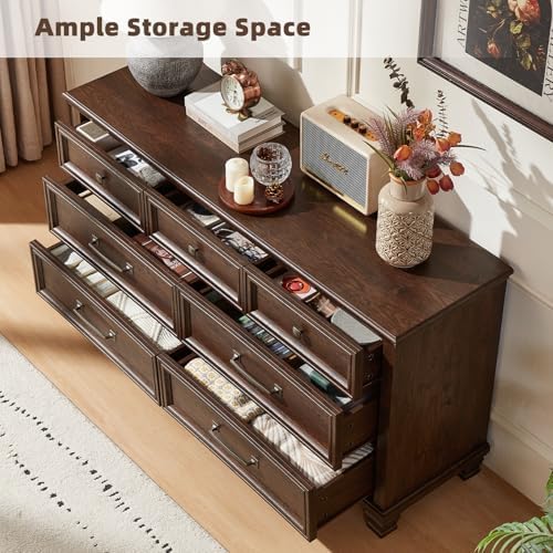 SAVOR LIFE Farmhouse 7 Drawer Dresser for Bedroom, Walnut