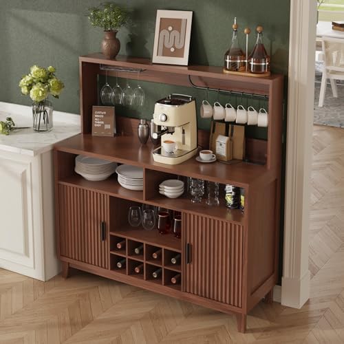 Vabches Fluted Coffee Bar Cabinet with Charging Station, 47.2" W Home Bar