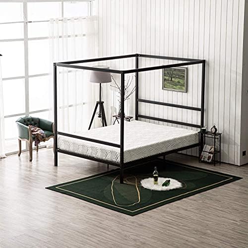 Bonnlo Black Canopy Bed Frame Full with Headboard, 10 Inch Metal Platform Bed Full with 4 Posters, No Box Spring Needed