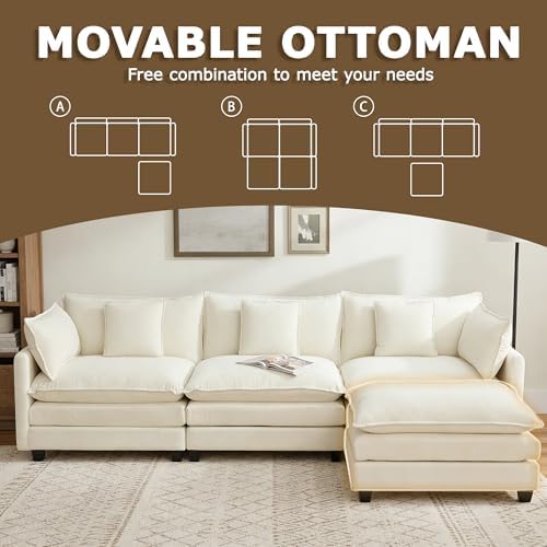 111" Modular Sectional Sofa, L Shaped Cloud Couch with Ottoman