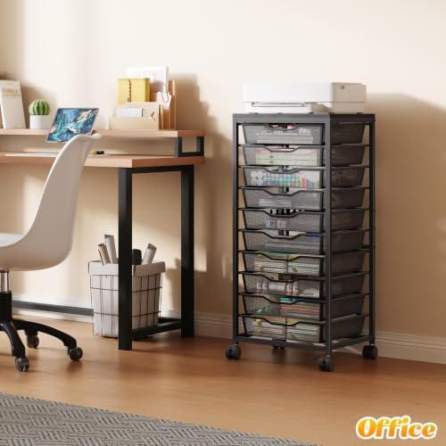 10-Drawer Rolling Storage Cart, Craft Organizers and Storage, Black