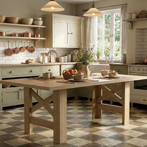 Garvee Wood Farmhouse Dining Table for 6-8, Heavy Duty Large Kitchen Table, 70.87" Long Rectangular Dining Room Tables with Strong Legs, Thickness Tabletop, for Big Family, Dinette, Natural