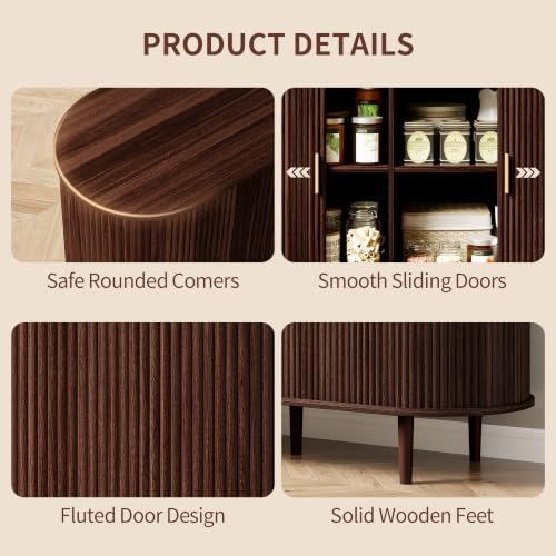 47.2" Sideboard Buffet Cabinet with Sliding Door,Fluted Cabinet with Storage & 2 Adjustable Shelfs,Mid Century Modern Coffee Bar Console Table for Kitchen, Living Room, Entryway，Walnut