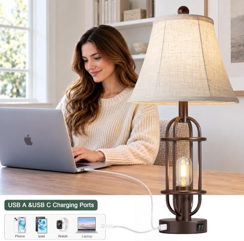 Reaketon Farmhouse Table Lamps for Living Room Set of 2, Oil Rubbed Bronze