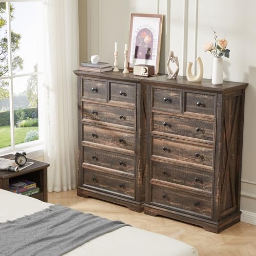 Farmhouse 6 Drawers Dresser Chests for Bedroom,Tall Chest of Drawers