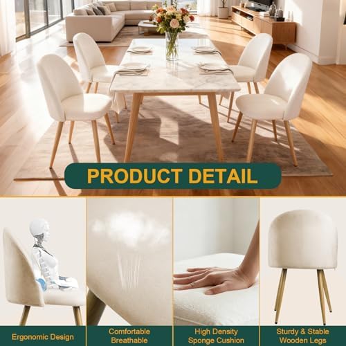 Big Dining Room Chairs Set of 2, Velvet Upholstered Modern Kitchen Chairs Side Chairs with Metal Legs & Comfortable Cushion, Stylish Accent Chairs for Living Room, Apartment, Home Bar, Beige
