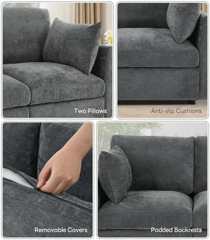 Iroomy Modular Sectional Couch for Living Room, Modern Convertible Cloud Sofa with Ottoman, Spring Cushion Seating, Grey