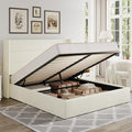 Allewie Full Size Chenille Lift Up Hydraulic Storage Bed Frame Cream White