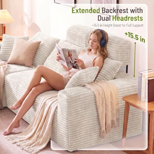96" Boneless Couch, High Back Support L Shaped Oversized Living Room Sofa