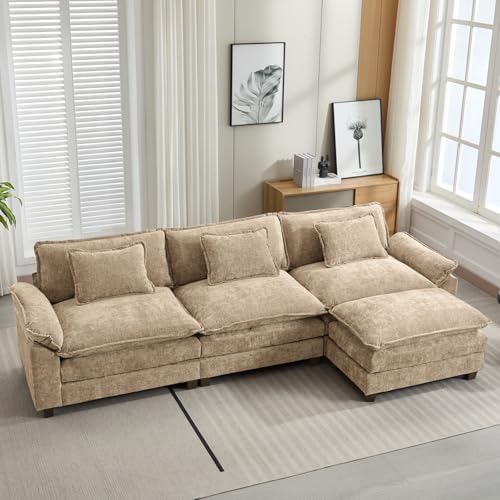 Oprisen 120" Modular Sectional Sofa, Comfy Deep Cloud Couch with Ottoman