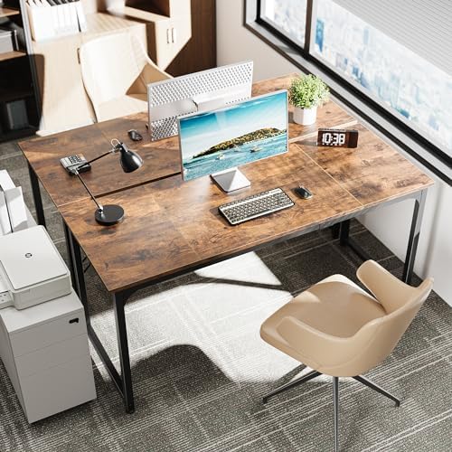 Huuger Computer Desk, 63 Inch Office Desk, Gaming Desk with Storage, Writing Desk Work Desk for Home Office, Study, Modern Simple Desk, Large Legroom, Metal Frame, Rustic Brown