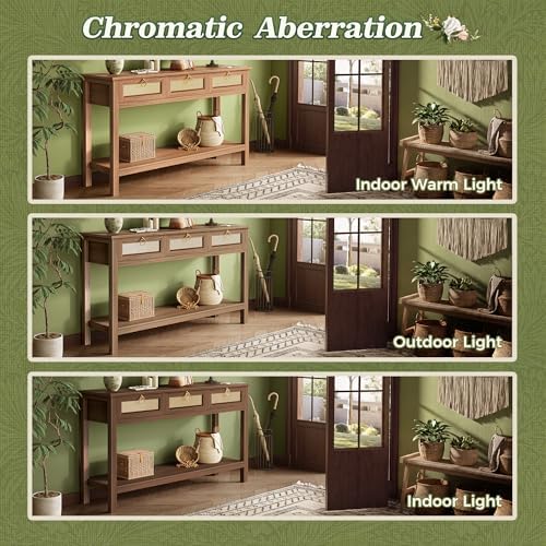 SUPERJARE Rattan Console Sofa Table with Outlets, USB-C Port and 3 Drawers
