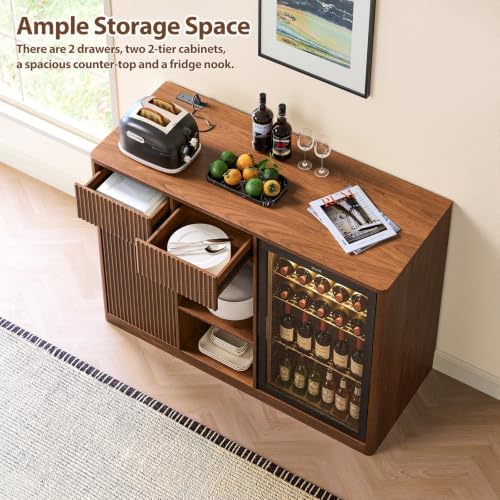 Coffee Bar with Mini Fridge Space,Liquor Wine Mini Bar Cabinet with Storage