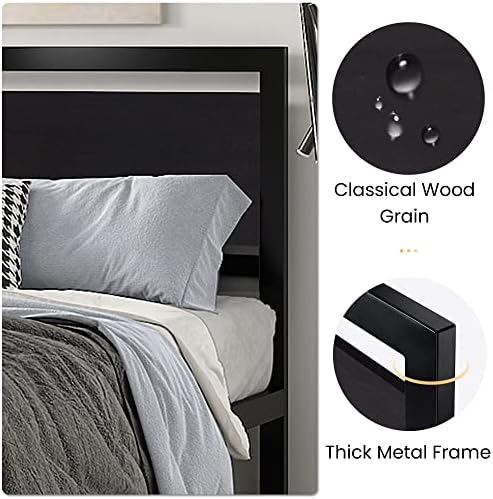 SHA CERLIN Heavy Duty Full Size Bed Frame with Modern Headboard, Black