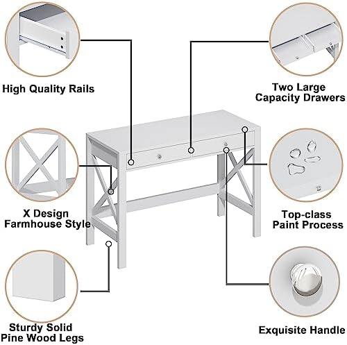 ChooChoo 39.4 Inches Farmhouse Computer Desk with 2 Drawers