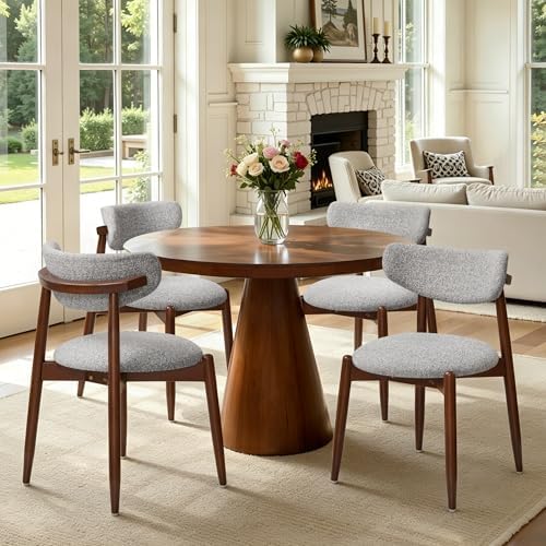 CHUN YI Dining Chairs Set of 8, Wooden Dining Room Chairs with Ergonomic Curved Back, Upholstered Mid Century Modern Kitchen Chairs, Gray