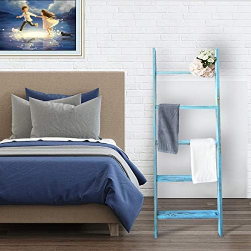 Blanket Ladders for the Living Room, Blanket Holder 5-Tier Blue