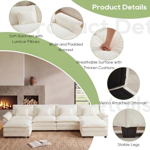 Oprisen 154" Modular Sectional Sofa, Comfy Deep Cloud Couch with Ottoman