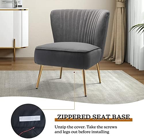 HULALA HOME Velvet Accent Chair, Modern Upholstered Cute Side Chair with Gold Metal Legs, Armless Wingback Slipper Chair Comfy Living Room Chair for Bedroom Guest Room Vanity,Grey