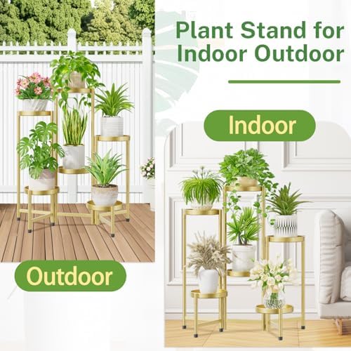 iDavosic.ly Plant Stand Indoor Outdoor, 6 Tier Metal Corner Shelf, Gold
