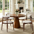 CHUN YI Dining Chairs Set of 4, Wooden Dining Room Chairs with Ergonomic Curved Back, Upholstered Mid Century Modern Kitchen Chairs, Cream