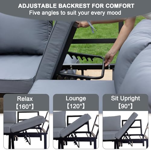 5-Person Outdoor Patio Furniture Set, Durable Metal Frame Outdoor Sectional with Wood-Look Table & Waterproof Cushions, All-Weather Conversation Set for Garden, Balcony, Poolside-Grey
