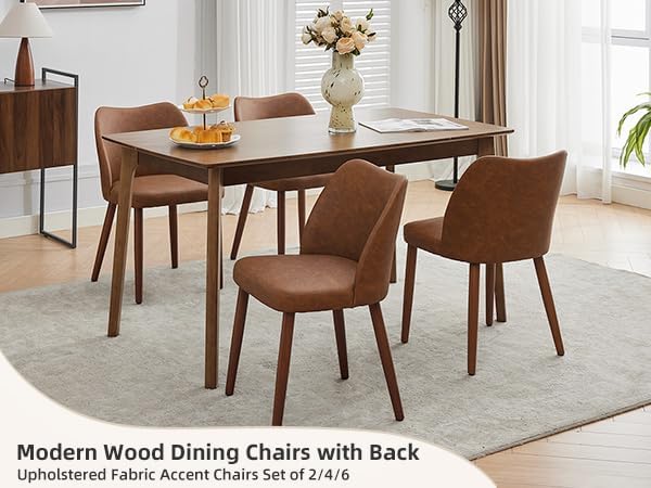 GarveeHome Wooden Dining Chair Set of 4 Upholstered Leather Dining Chair