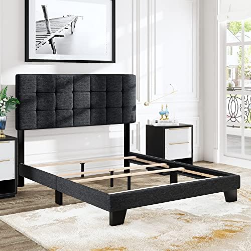 Allewie Full Size Panel Bed Frame Box Spring Needed Dark Grey