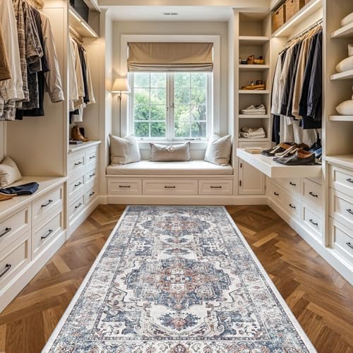 Washable 4x8 Hallway Area Rug: Vintage 8ft Water Resistant Soft Runner Rug for Entry Kitchen Non Slip Wide Low Pile Carpet for Living Room Bedroom Thin Floor Mat for Bathroom Dining Room(Brick,4x8)