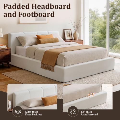 DNYN Queen Cloud Bed Frame with Cushion Headboard and 360° Foam Surround