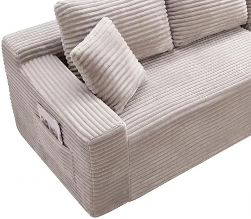 95" L-Shaped Right Facing Cloud Sectional Couch for Living Room, Modular Compressed Boneless Sectional Sofa Corduroy Boneless Corner Foam Sofa W/Chaise Lounge and Pillows