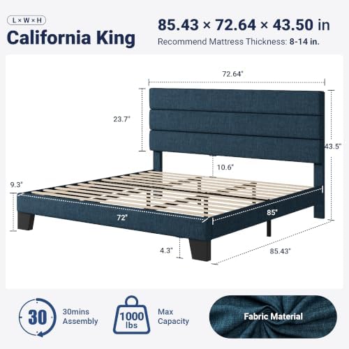 Allewie Cal King Size Platform Bed Frame with Fabric Upholstered Headboard