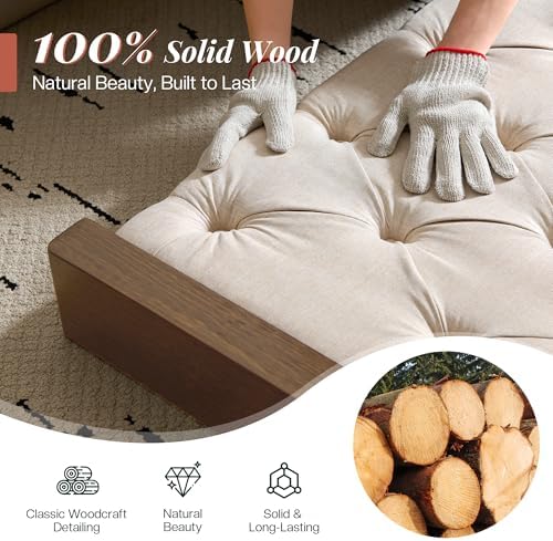 Jocisland King Size Solid Wood Bed Frame,57" Wingback Headboard,Walnut