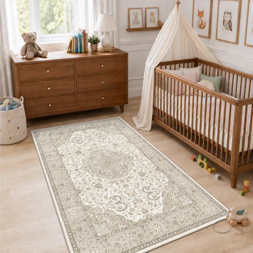 HY HAOYUNLAI Washable Neutral 3x5 Area Rug Living Room Non-Slip Carpet