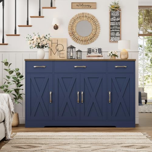 HOSTACK Kitchen Buffet Sideboard Storage Cabinet, Coffee Bar Cabinet, Blue