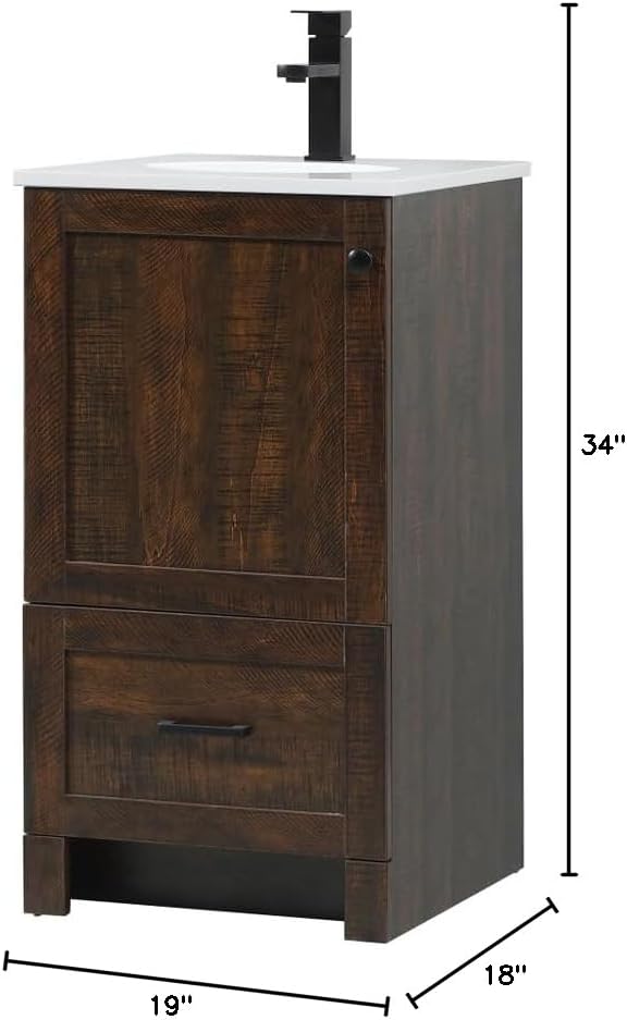 18" Pre-Assembled Bathroom Vanity with Sink, Engineered Wood, Ivory White Engineered Marble Countertop Attached, Single Oval Porcelain Sink, 1 Soft-Close Drawers, Expresso