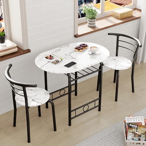 JUMMICO 3-Piece Wooden Round Table & Chair Set (White/Black)