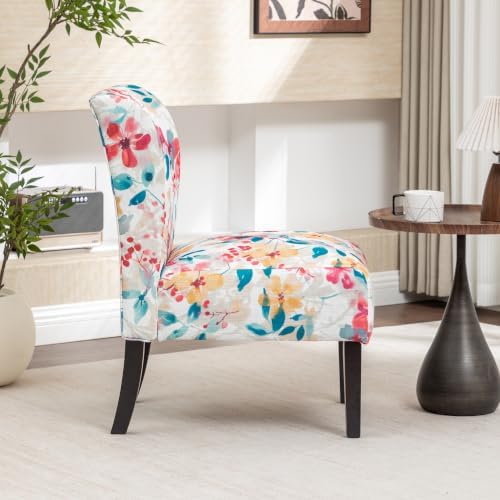 Roundhill Furniture Capa Print Fabric Armless Contemporary Accent Chair, Vibrant Floral