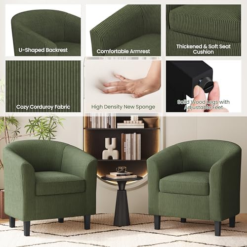 Topeakmart Corduroy Fabric Accent Chair, 300 lb Cap, Dark Green