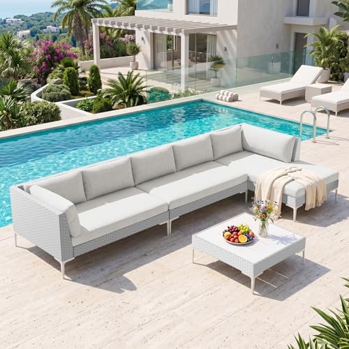 K Knowbody 6 Seats Outdoor Sectional Set, Rattan Sofa