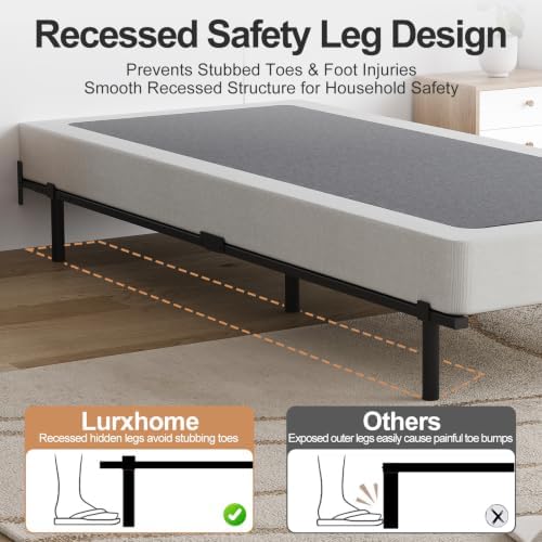 Twin Size 7 Inch Low Profile Metal Platform Bed Frames, Adjustable Length