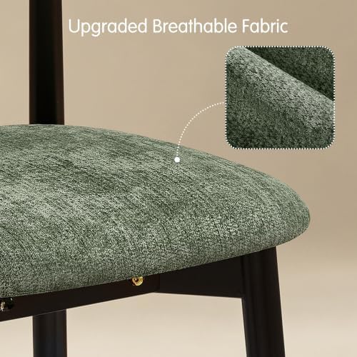 CHUN YI Dining Chairs Set of 4, Upholstered Wooden Dining Room Chairs, Mid Century Modern Fabric Kitchen Chairs with Ergonomic Curved Back, Green (Only Chairs)