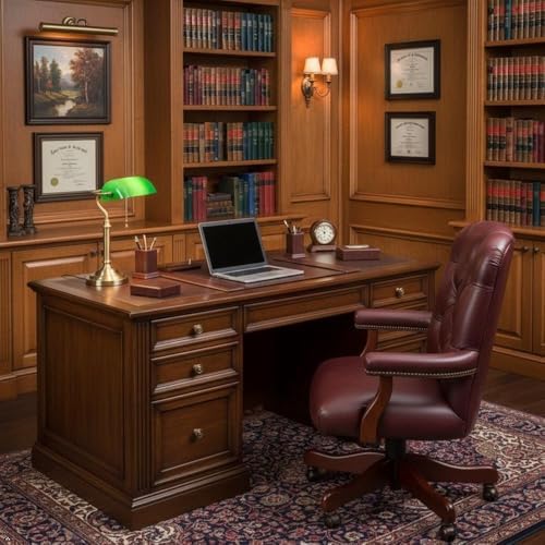 Ashford & Sons 62" Solid Hardwood Executive Desk, Tuscan Brown Finish, Durable Office Desk with 5 Utility Drawers, 2 File Drawers, Smooth Glides, Compact Design for Home Office Use