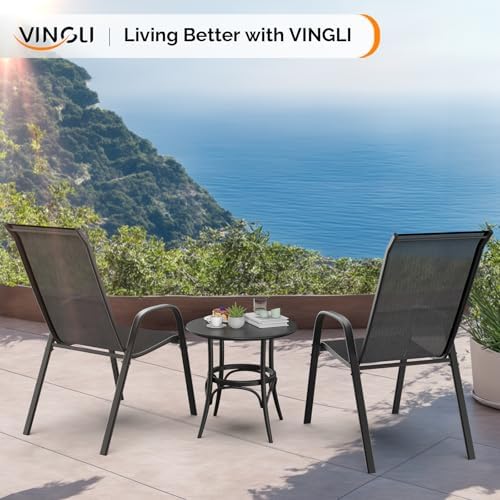 VINGLI Patio Chairs Set of 8, Black