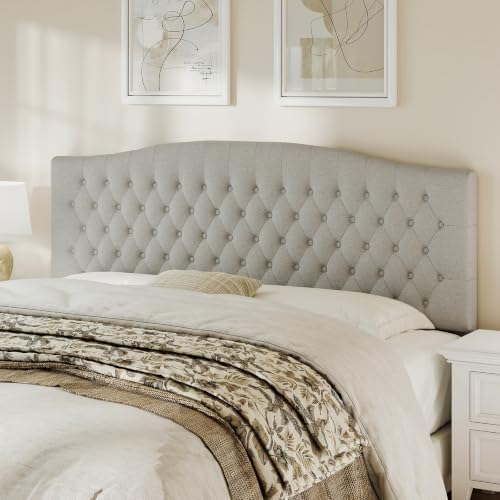 Befurtori King Headboard Only, Linen Classic Tufted Design, Gray Linen